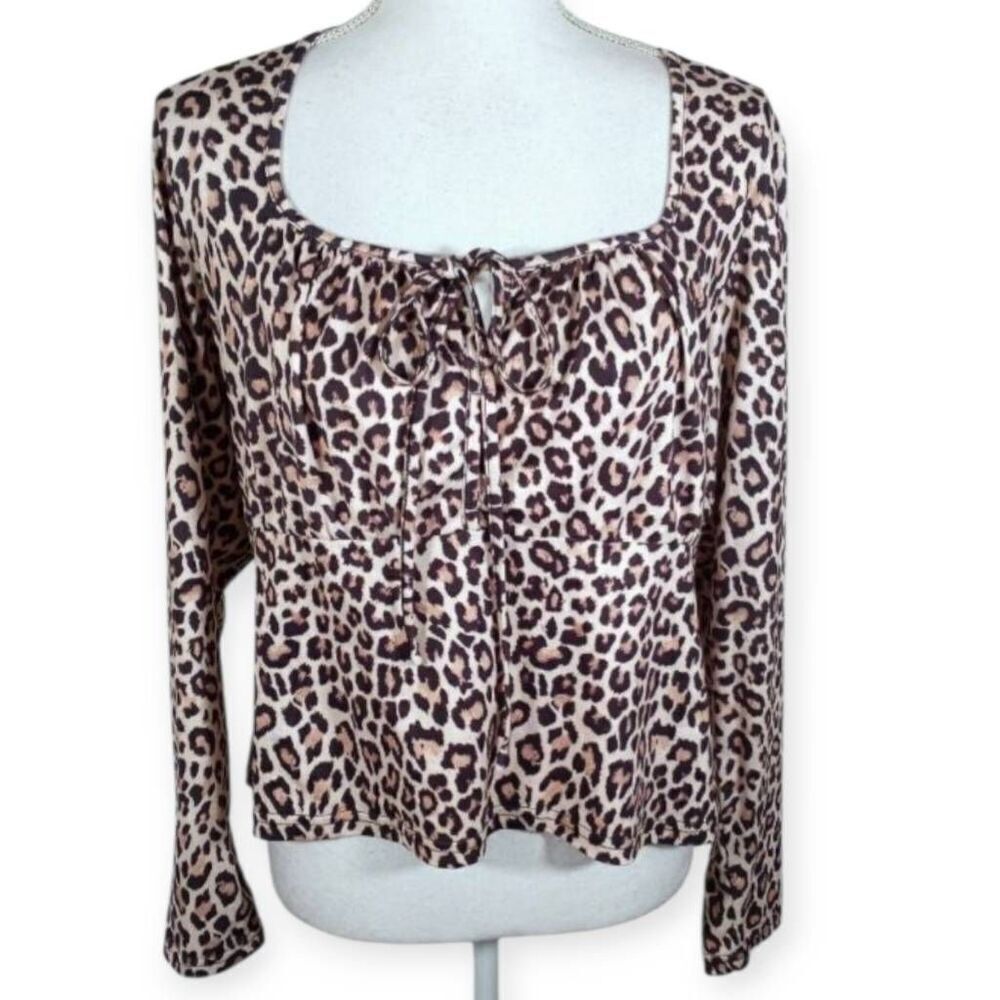 SHEIN CURVE CROP BROWN, CREAM, & BLACK LEOPARD PRINT TOP SZ.2XL EUC .